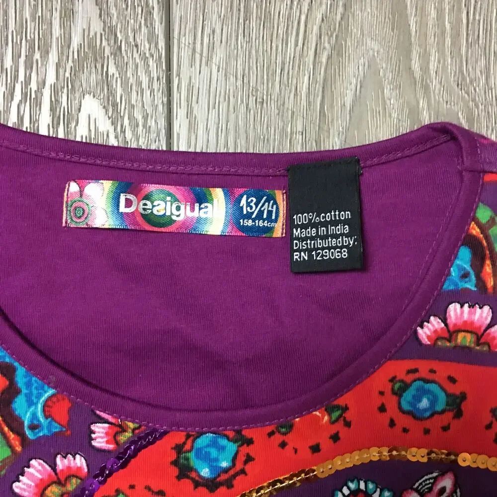 Desigual Multicolor Dress Purple Red Size 13/14 100% cotton